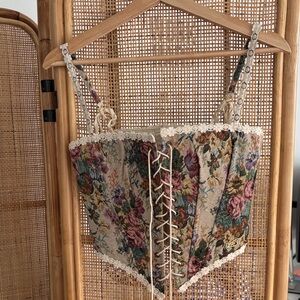 Floral Lace-Up Corset Tank Top